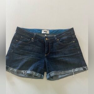 Paige Jimmy Jimmy Raw Hem Cuff Dark Blue Denim Low Rise Jean Shorts size 27